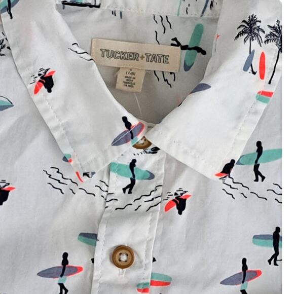 NWT Tucker + Tate Boys Short Sleeve Button Shirt White Surf Print Small 7-8 - Picture 3 of 9